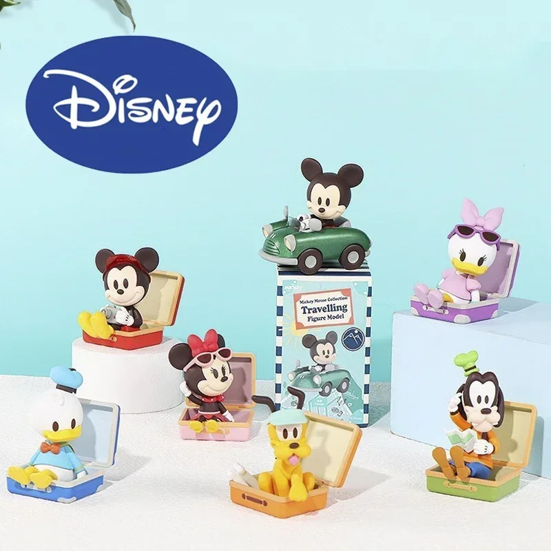 Disney mickey mouse coleção, figura de viagem, série modelo, caixa cega, decoração kawaii, periférico, brinquedo infantil, presente de aniversário