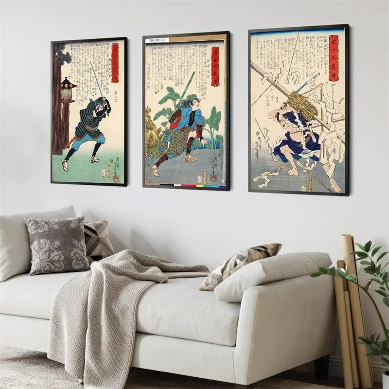 Japanese Hot Ukiyo-e Samurai Painting Vintage Style Art Home Poster Aesthetics Wall Decor Quality Canvas Living Bedroom Picture