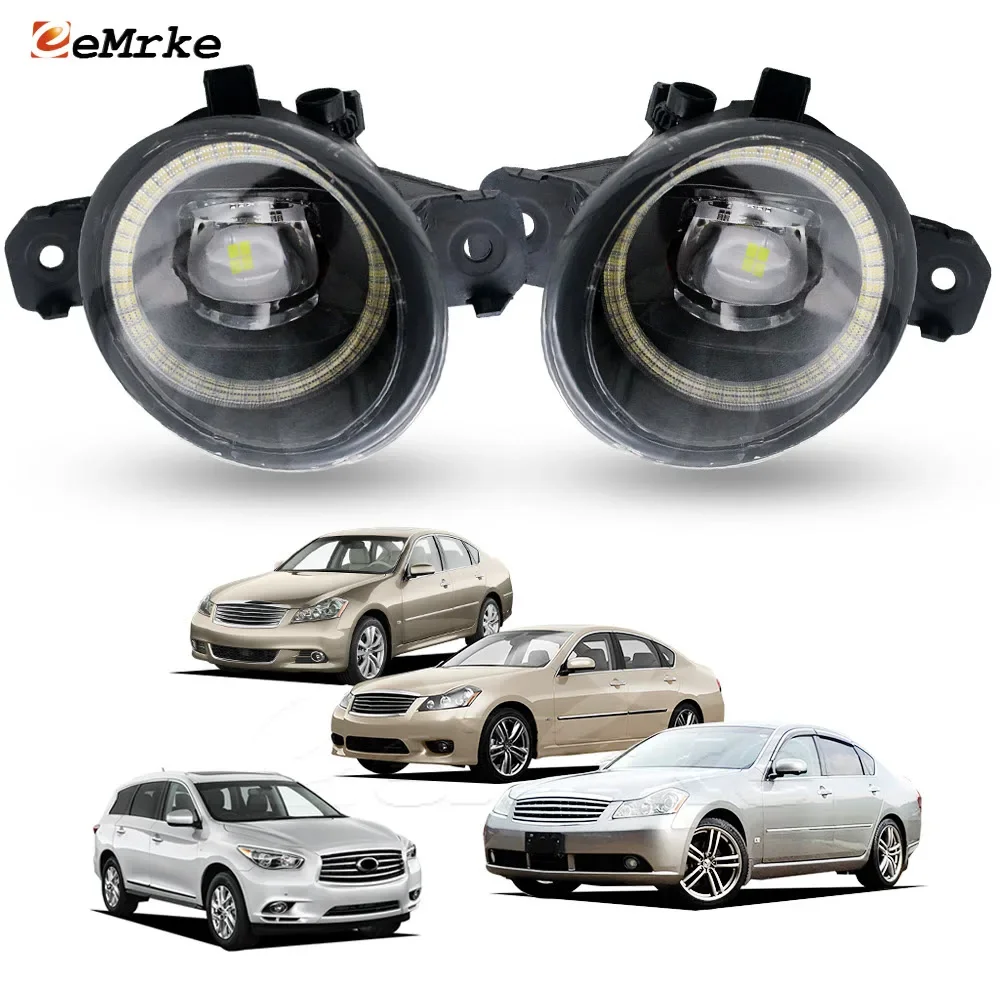 2 X LED Car Fog Light Assy Lens for Infiniti JX35 QX60 L50 M45x M35x M35 Fuga Angel Eye Driving Daytime Running Lamp DRL 30W PTF