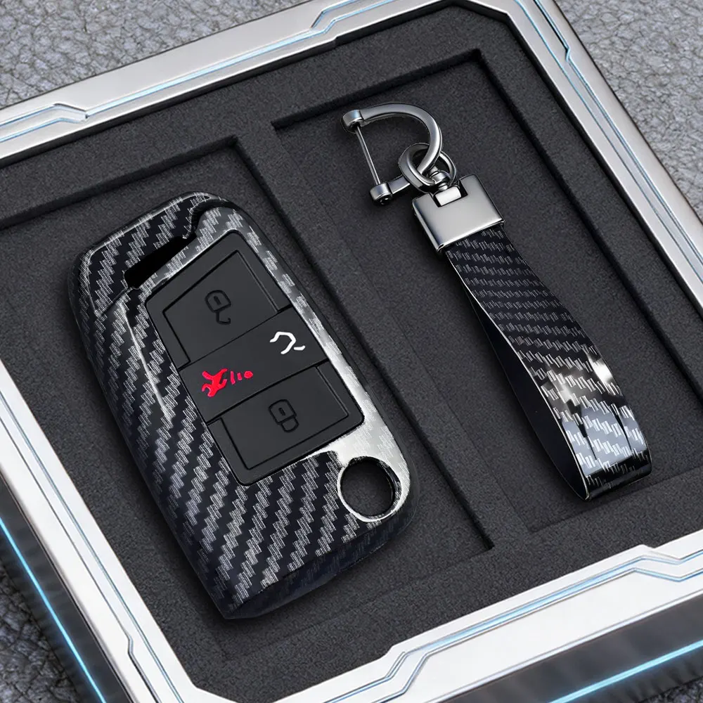 Funda de carbono para llave de coche, 3 y 4 botones, Fob para Volkswagen VW Golf 7 ALLTRACK MK7 Tiguan SEAT Ateca Leon FR 2 Ibiza Skoda Octavia
