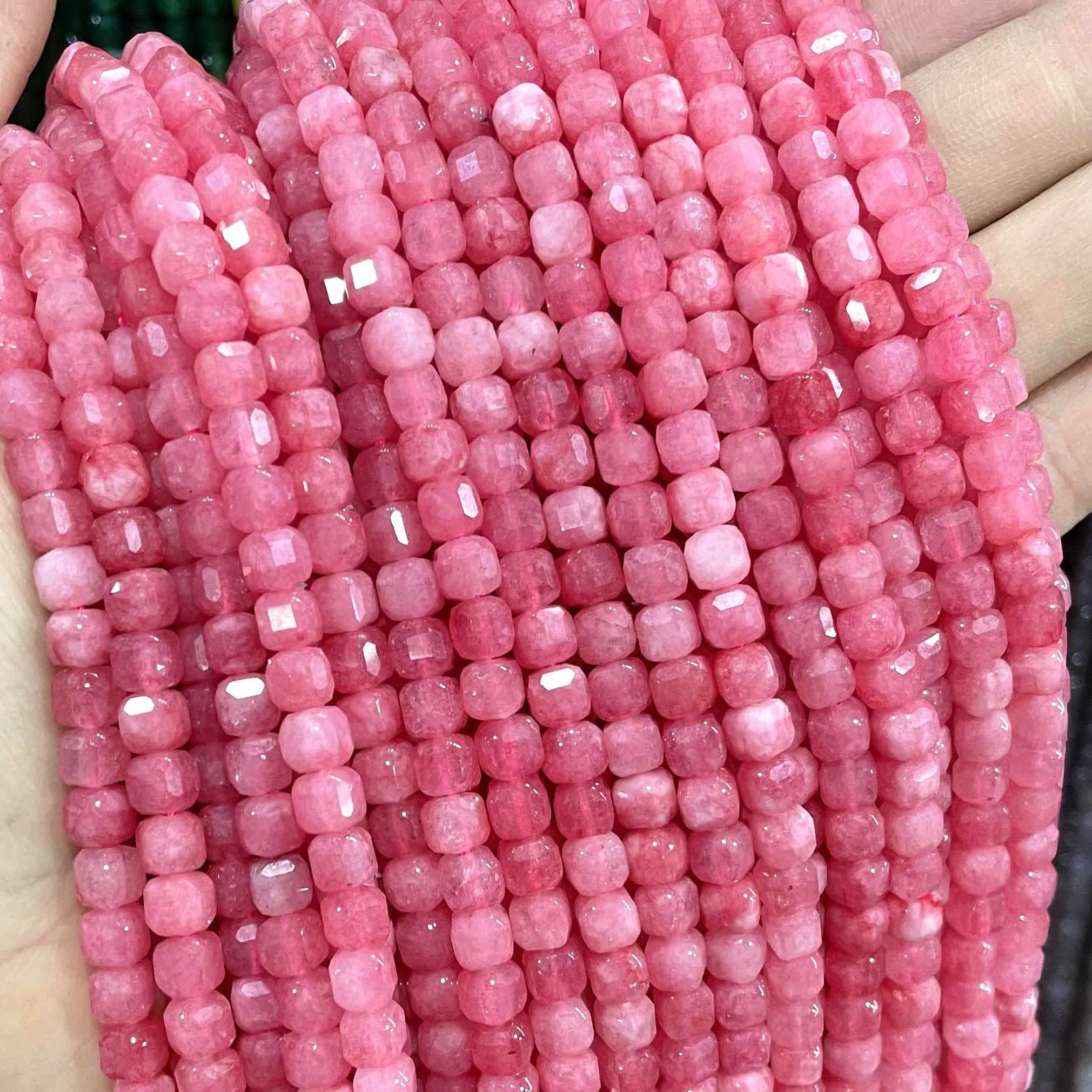 Faceted Natural Stone Square Quartz Agates Chalcedony Loose Spacer Beads for Jewelry DIY Making Bracelet Accessories 5-6MM