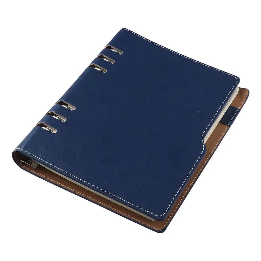 A5 Refillable Leather Notebook,Blue Hardcover Notebook Daily Planner with 6-Ring Binder for Men