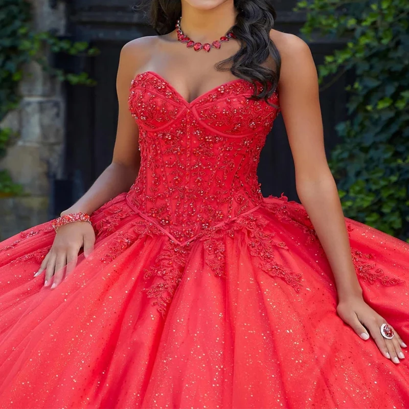 Vermelho glitter quinceanera vestidos fora do ombro vestidos de 15 anos apliques laço arco miçangas cristal tull princesa vestidos de festa