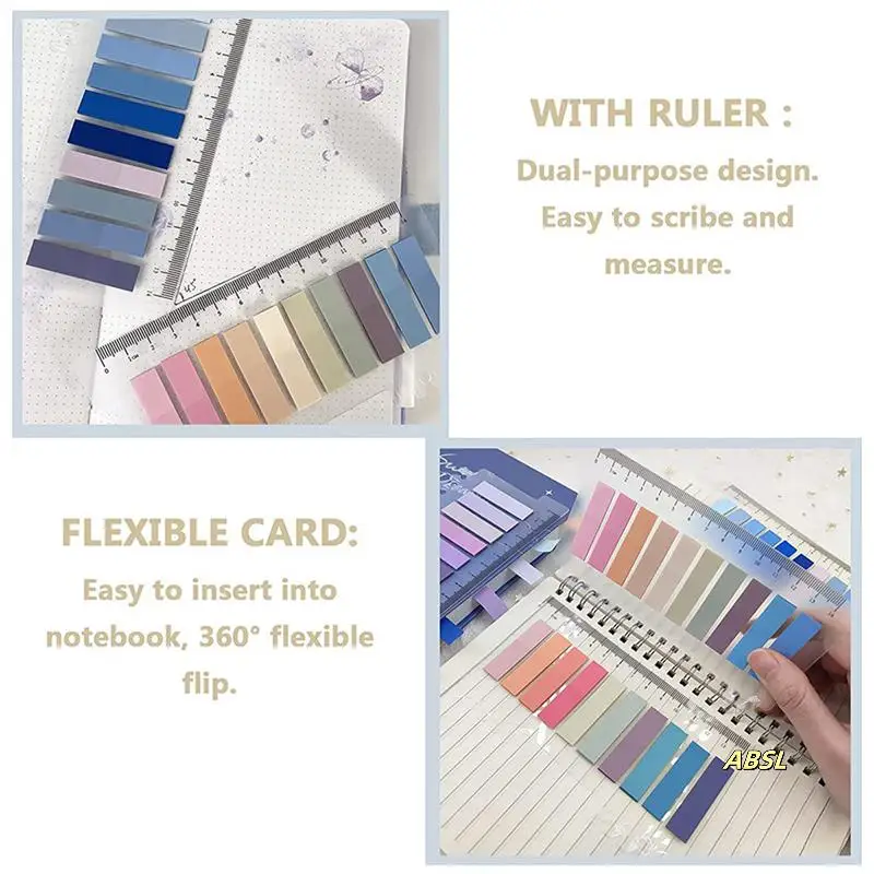 2400 Pcs Sticky Index Tabs, 4 Sheets Morandi Strip Index Tabs, Writable Page Sticky Notes With Ruler For Page Marking