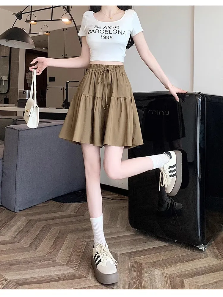 Soie glacée mince respirant grande taille mince jambe large cinq-quarts pantalon femmes été taille haute Qui sec orts ample décontracté Pa...