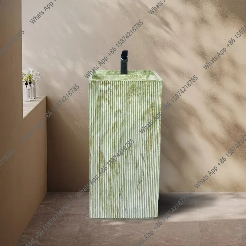 N64 Minimal light luxury column type green marble stone pattern personalized column basin integrated floor washing table