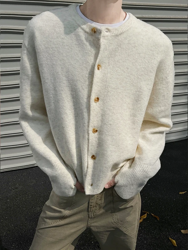 سترة صوفية مفتوحة مستديرة باللون البيج ex للخريف والشتاء ملابس خارجية محبوكة فضفاضة غير رسمية متعددة الاستخدامات للأزواج #1