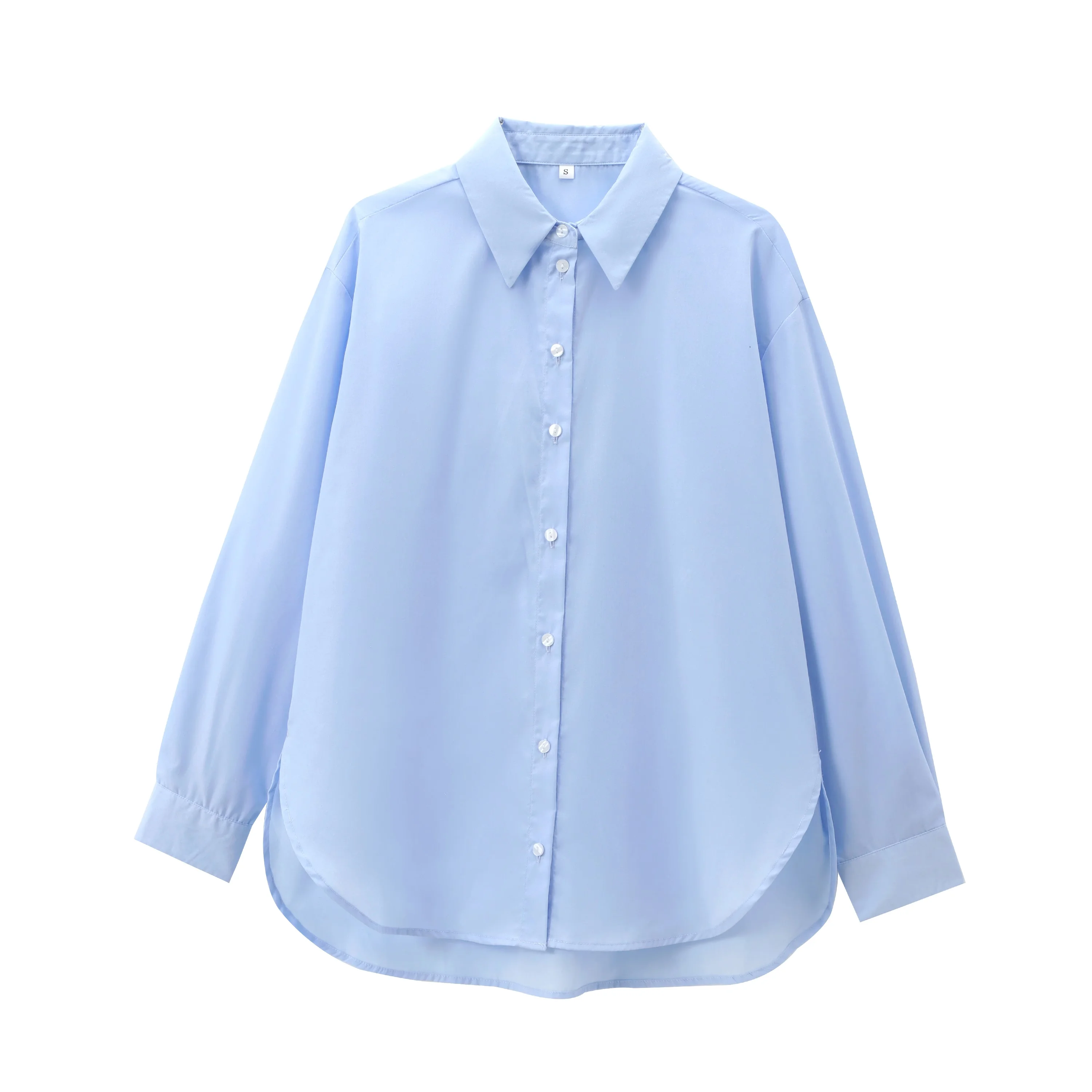 Tangada 2024 Women Blue Oversized Shirt Long Sleeve Female Cotton Blouse Tops PS078