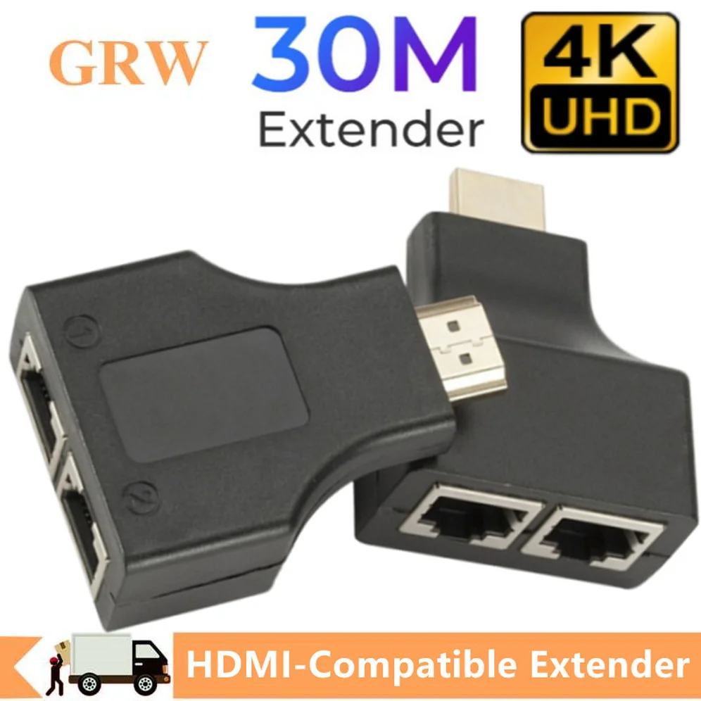 Grwibeou 4K HDMI-compatible Extender Double Net RJ45 LAN Network Extension Transmitter Receiver TX RX Cat5e CAT6 Ethernet Cable