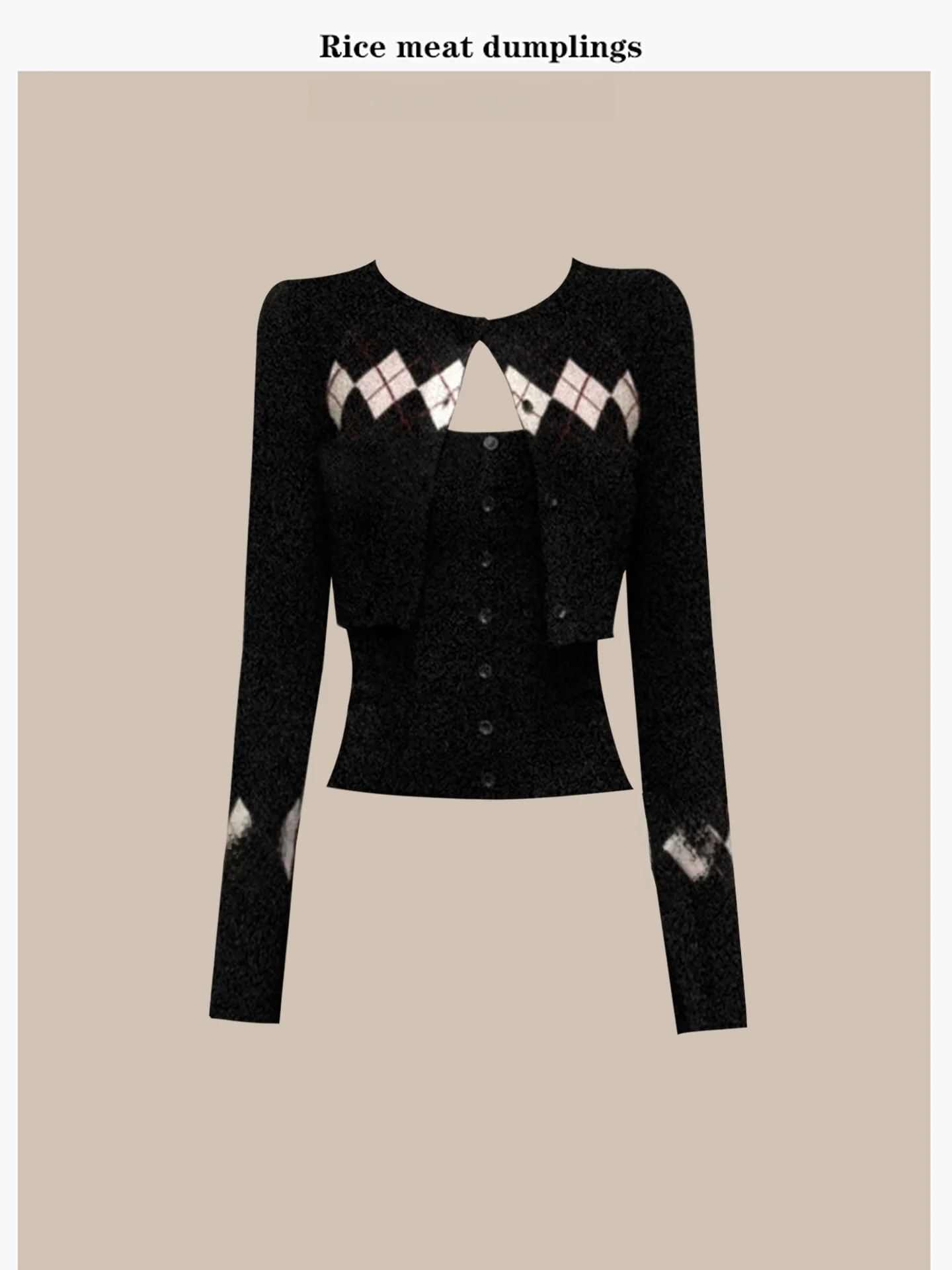 Retro American Fashionable Small Batch Design Diamond Grid Two-Piece Set Knitted Sweater Women's Autumn New round Neck Slim F...