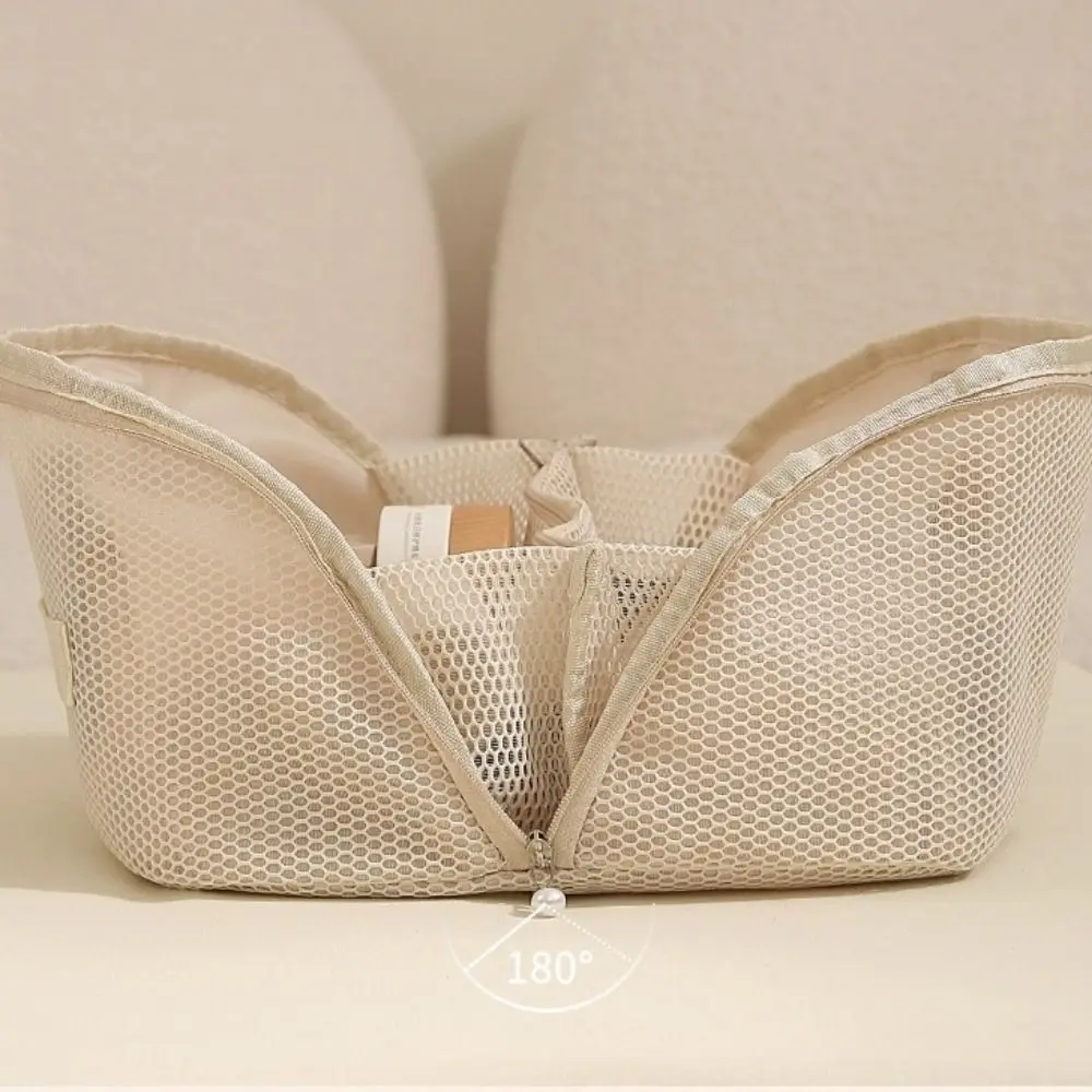 Multipurpose Portable Mesh Makeup Bag Large Capacity Hand-held Cosmetic Bag Visible Breathable Toiletry Organizer Bag Women