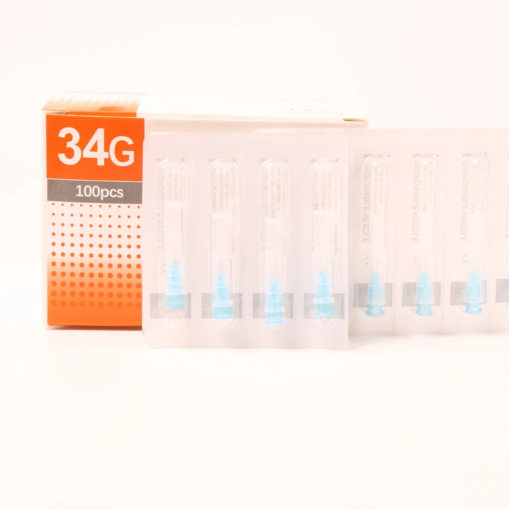 100pcs 34G Piercing Painless Small Superfine Beauty Needle 4mm 6mm 8mm 13mm Syringe Injection Steel Tip Needles
