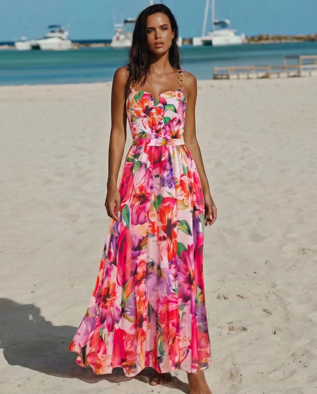 Deluxe Women's Floral Print One-Piece Swimsuit Set with Sarong Skirt 2026 Summer Resort Beachwear Push Up Padded Bathing Suit