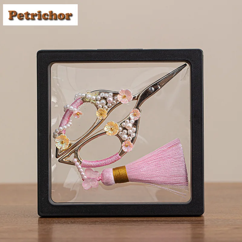 Ladies' Exquisite Petal Tassel Tea Bags Scissors Embroidery Cutting Sewing Tailor Shears Needlework Craft Tea Ceremony Ornaments