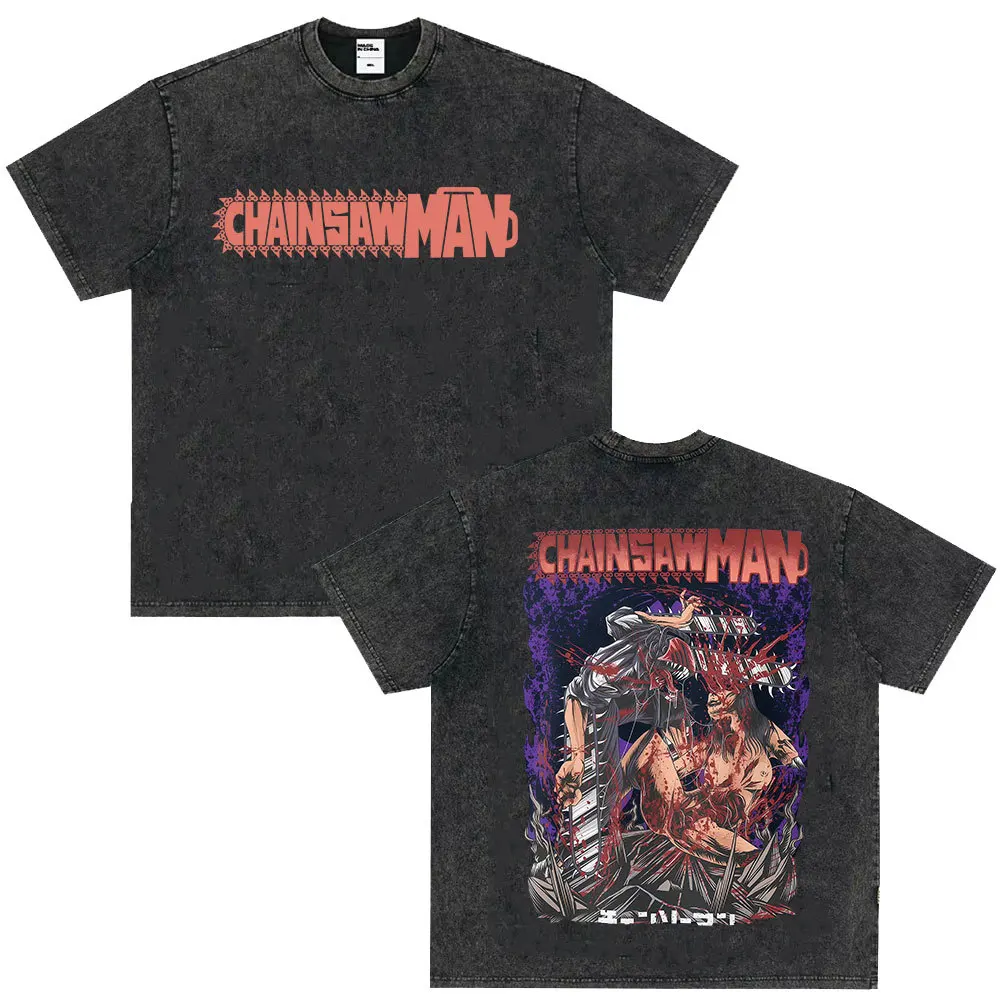 

Футболка с принтом «Аниме Человек-бензопила», винтажная, повседневная, хлопковая, с коротким рукавом, унисекс, уличная одежда