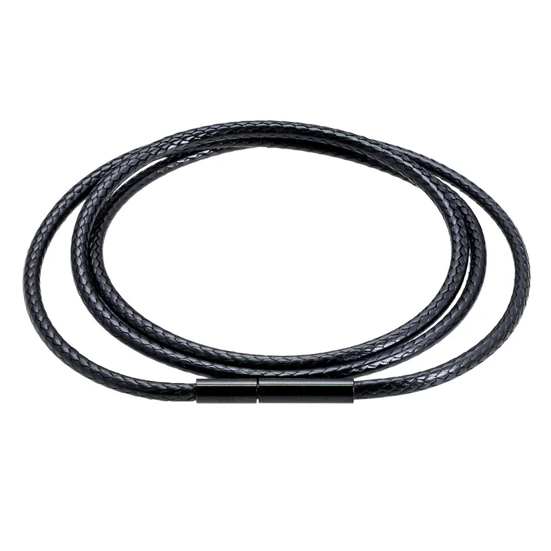 3mm 60cm 70cm Black Leather Waxed Cord Necklace for Men Women Choker Braided Necklace Cord Stainless Steel Tube Connectors Clasp