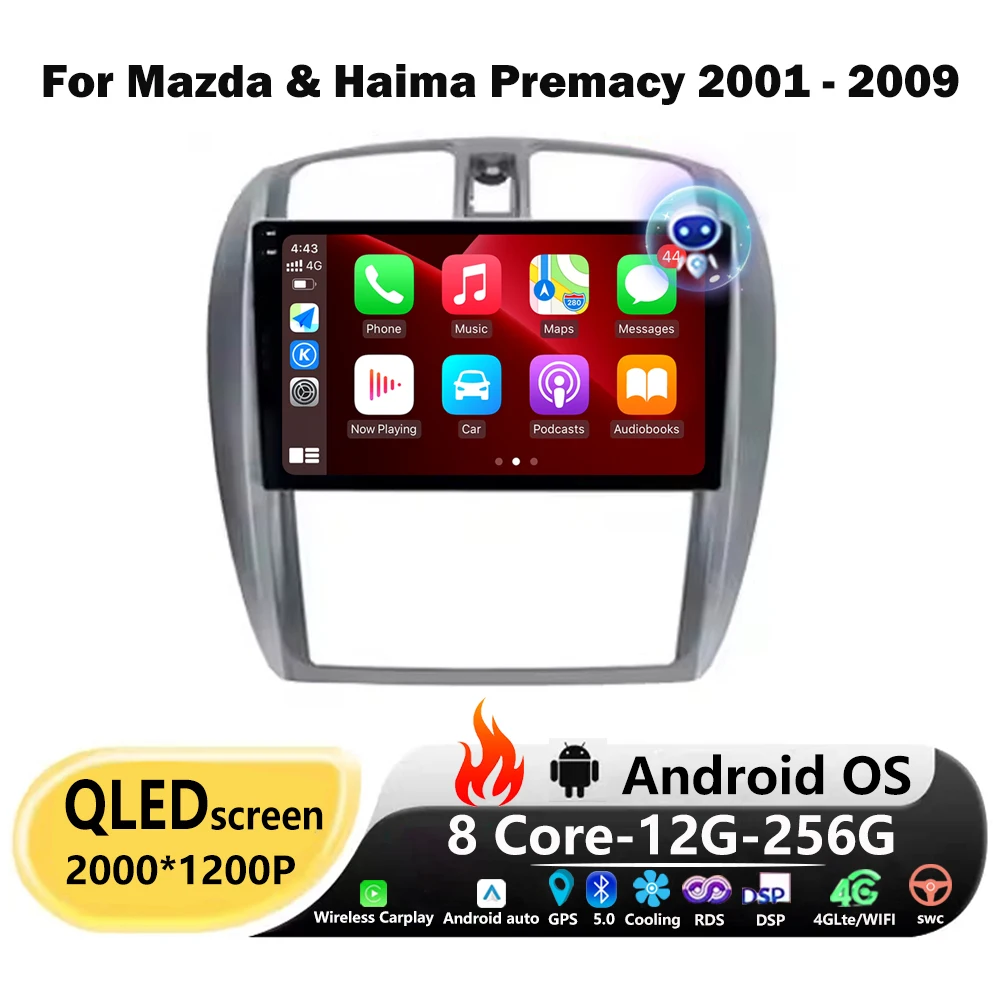 

9'' For Mazda & Haima Premacy 2001 - 2009 Android 16 Auto GPS Navigation Car Radio Stereo Multimedia Touch Screen DSP 360 Camera
