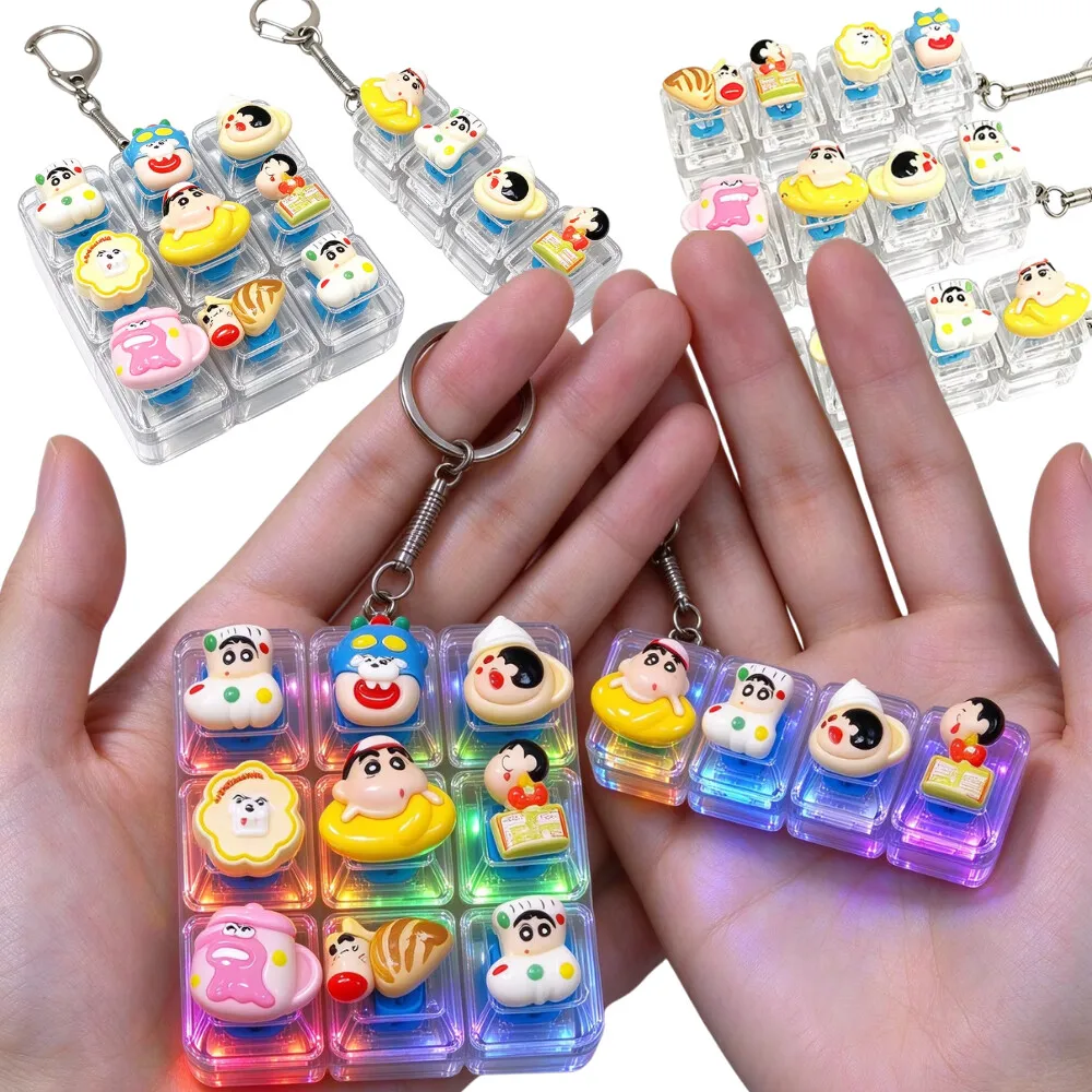 Crayon Shin-chan Fidget Keychain Caps Clicker Shiro 신짱구 4/9-Key Light Up Pendant Stress Anxiety Relief Toy Gift짱구 발광 키보드 키링