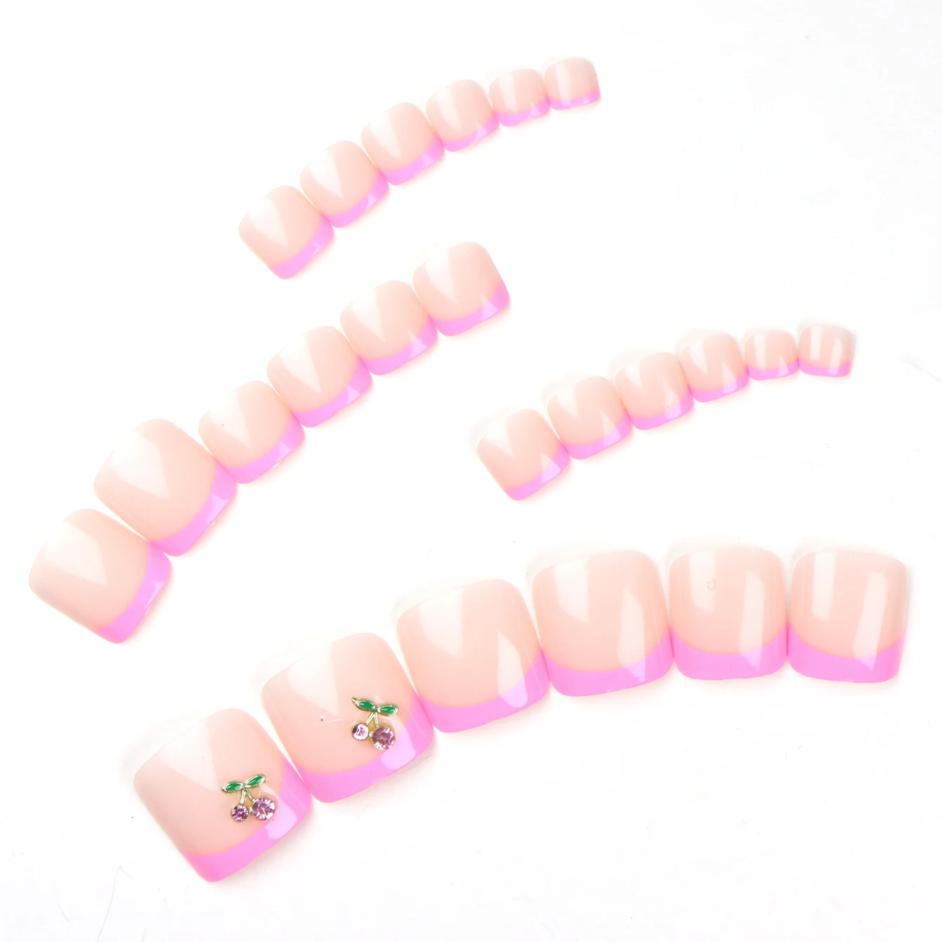 24 ชิ้นอัพเกรดลุคของคุณด้วยขอบสีชมพูออกแบบเชอร์รี่เท็จนิ้วเท้าชุด 1 ชิ้นตะไบเล็บและ 1 กาวเล็บชุดสติกเกอร์เล็บ