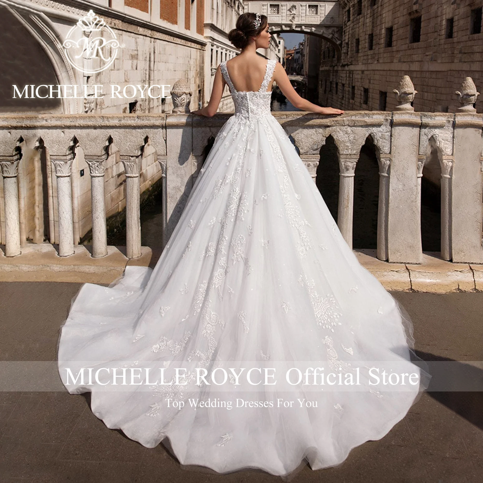 Michelle Royce Ball Gown Wedding Dress 2024 Bride Square Collar Appliques Spaghetti Straps Royal Wedding Gown Vestidos De Novia