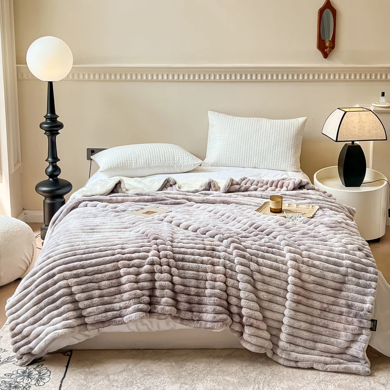 

Thick Faux Fur Winter blanket Stitch bed cover Plush Knee blanket Fluffy soft Bed blankets Double Layer Microfiber Sofa blanket