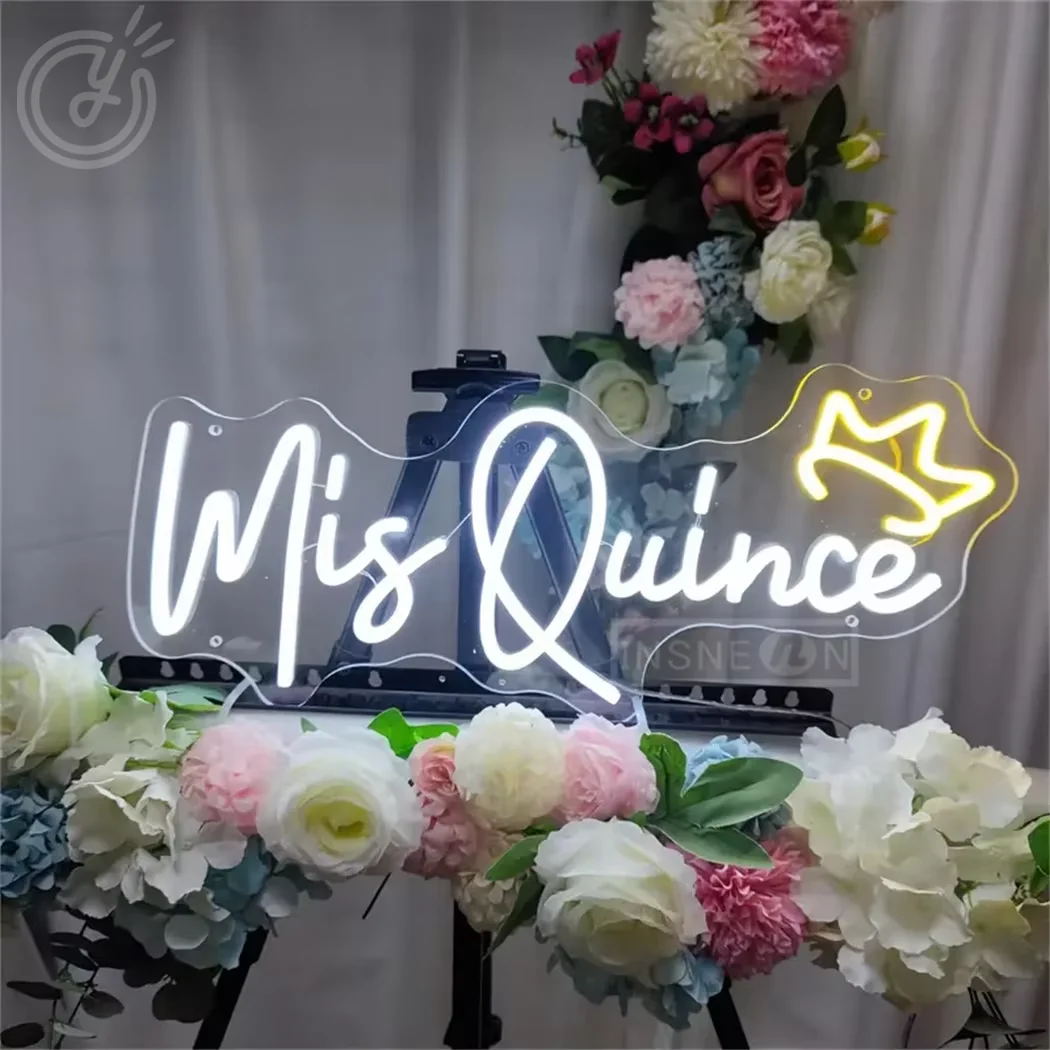 Mis Quince Neon Sign LED สําหรับตกแต่งห้องวันเกิด Happy Birthday ป้ายนีออนสําหรับห้องนอน Mis Quince Neon Sign Light USB Wall Decor