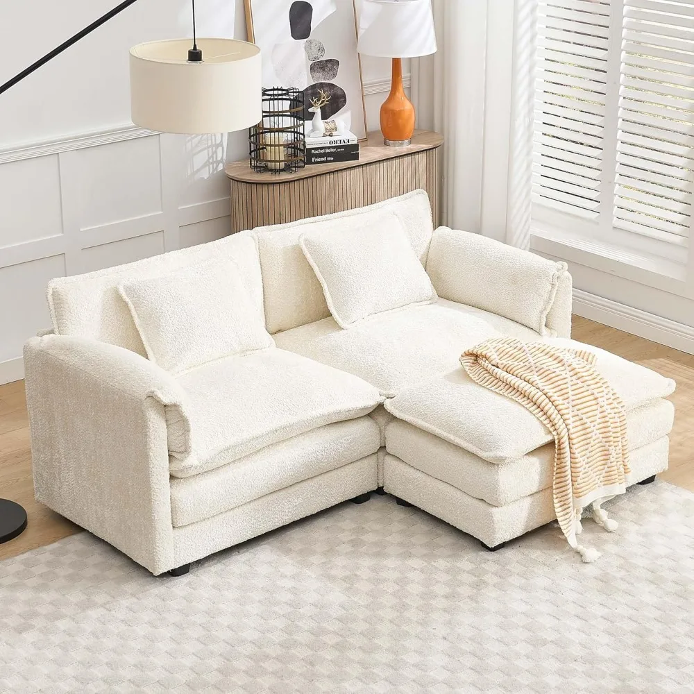 

76.4" Cloud Couch Loveseat Sofa with Ottoman, Modern Chenille Deep Seat Love Seat, Luxury Modular L-Shaped Couches for Living R
