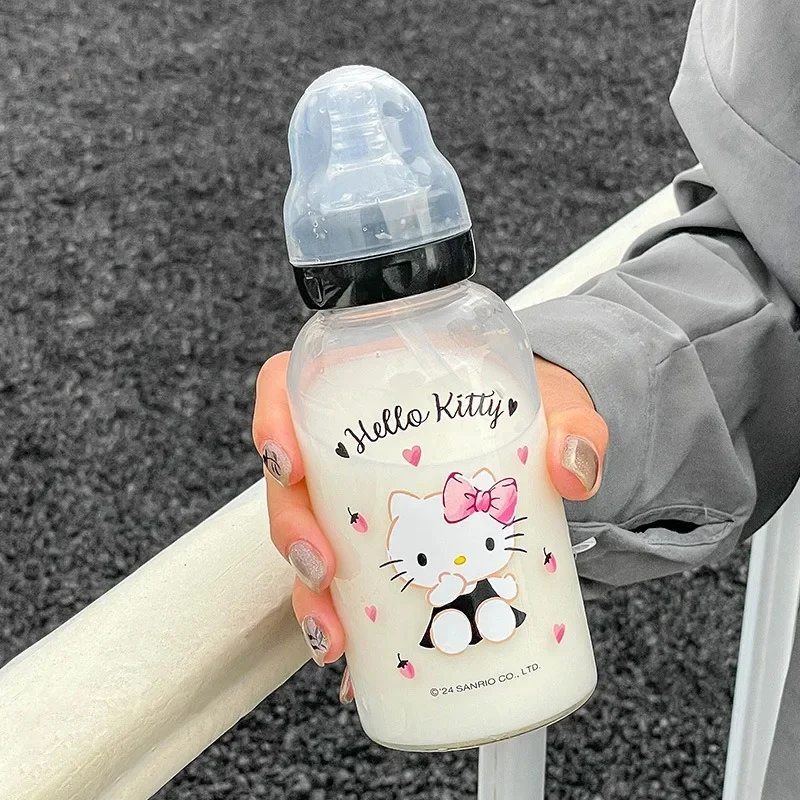 

Sanrio Kuromi соска стеклянная милая и милая бутылочка для кормления Hello Kitty устойчивая к высоким температурам чашка для воды для девочек Детская Бутылочка