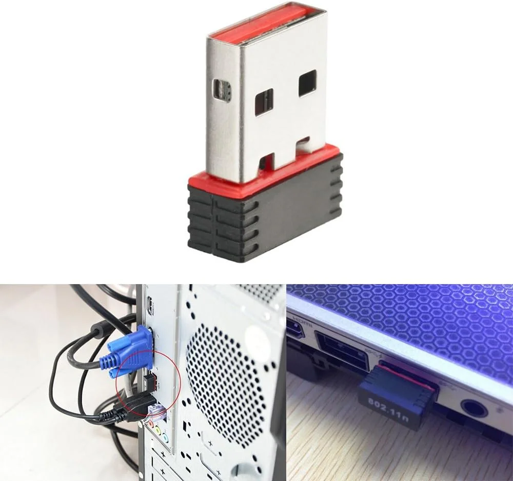 Adaptor WiFi 802.11n USB 2.0 Penerima Enkripsi Dongle Kartu Jaringan 150Mbps Nirkabel Mini USB Cocok untuk Desktop Laptop