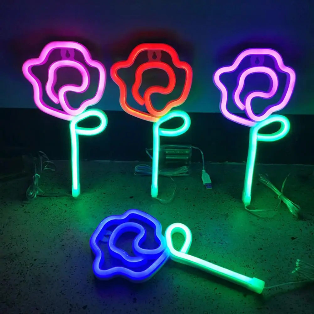 

Eye-catching Neon Light USB/Battery Operated Neon Lamp Not Dazzling Energy-saving Rose Flower LED Neon Night Light Hanger