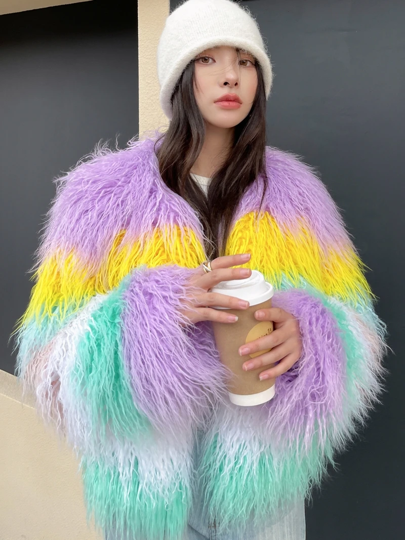 color fur environmental fur coat beach wool short autumn and winter new street niche fashion