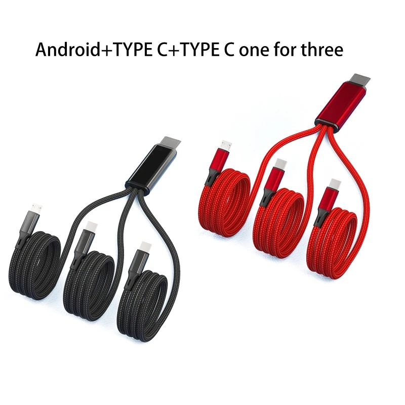 USB Charging Cable for Mobile Phone, Power Bank, Shaver Charging Cord, 3 Type-C, Micro USB, Fast Charging, 6A, 3 A