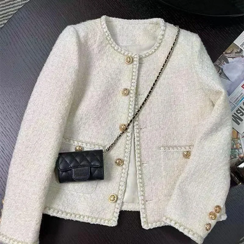 Spring Autumn Hot Sale Of The Season Korean Style Beige French Short Coat Women's Thickened Tweed Ja