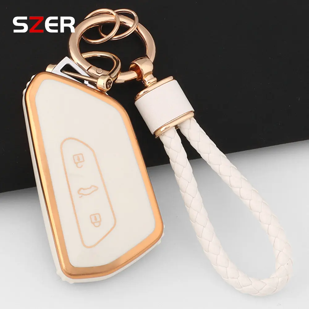TPU Car Key Case Full Cover Shell For VW Volkseagen Golf 8 MK8 ID.3 ID.4 Cupra Skoda Octavia SEAT Leon MK4 2020-2024 Key Chain image 5