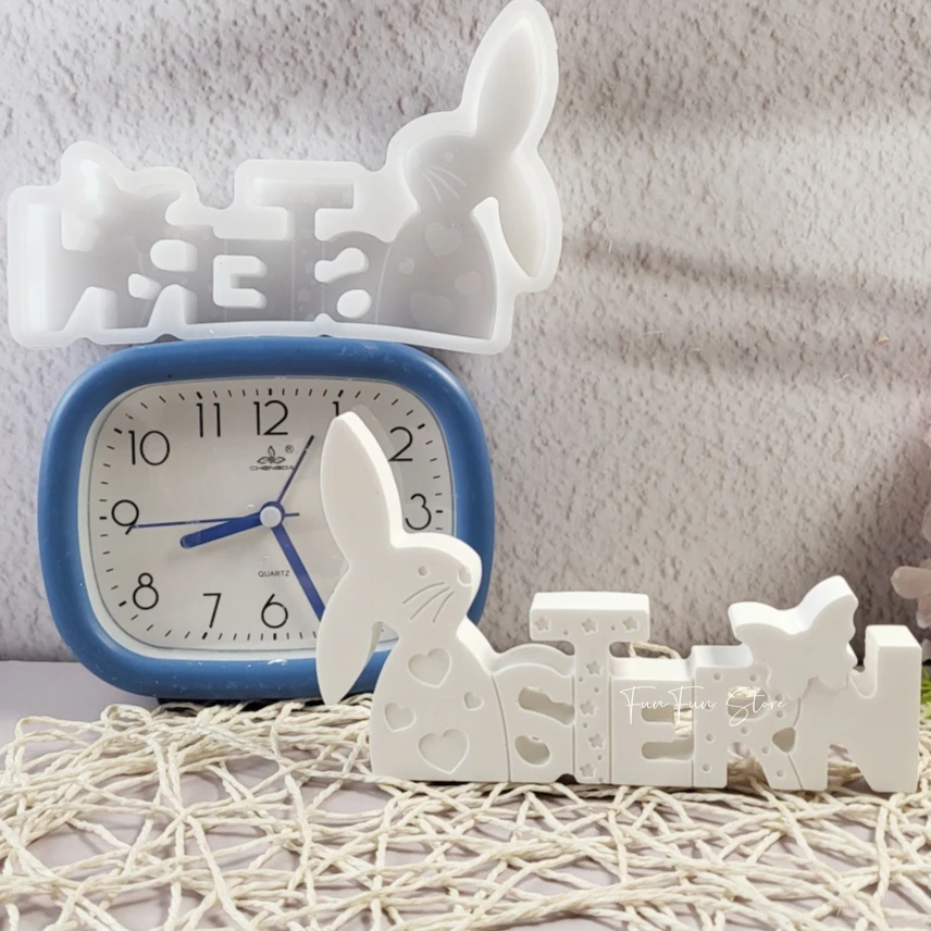 3D Paashaas Alfabet Decoratie DIY Siliconen Mal Handgemaakte Home Creatieve Paaskonijn Decoratie Cement Gips Schimmel Cadeau