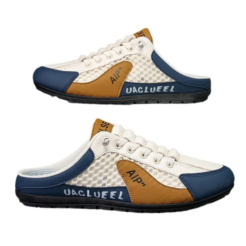Summer Breathable Mesh Shoes Half-slipper Man One Foot on Outdoor Lazy ShoesTrendy and Versatile Soft-soled Casual Bean Shoes