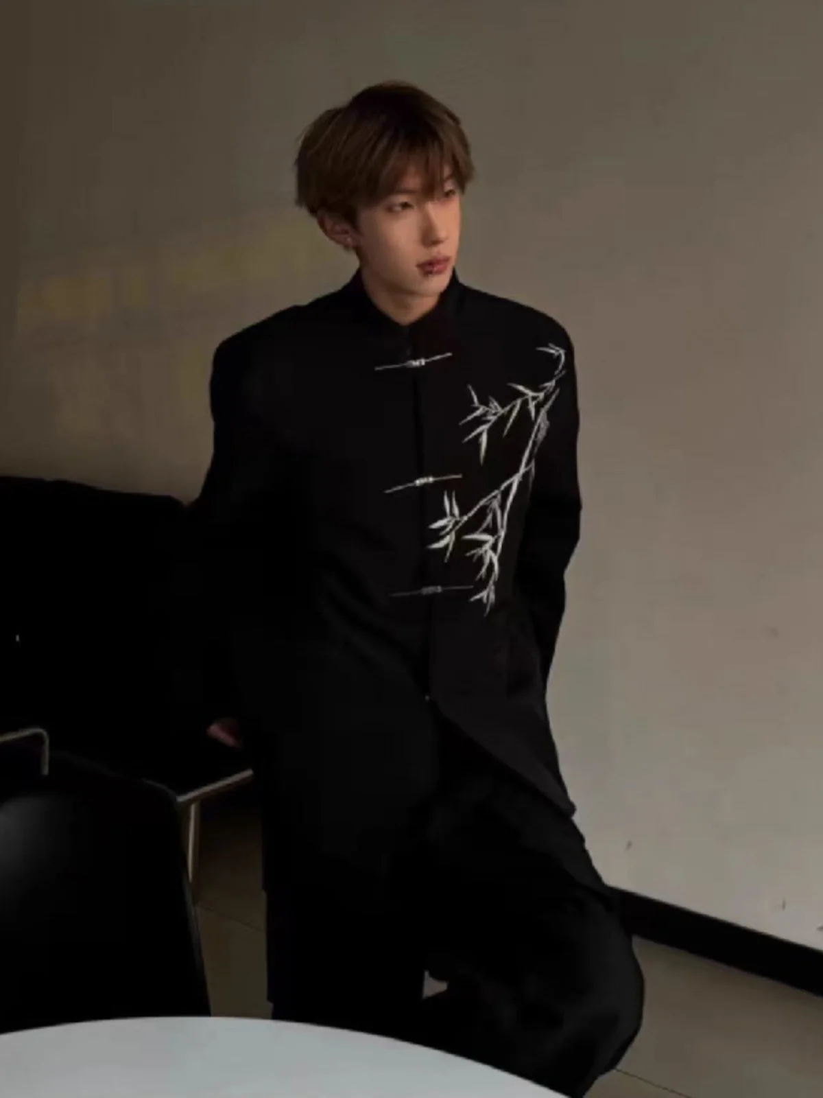 

New Chinese Sle Men's Bamboo Embroidery Pad oulder Suit Jaet Spring Youth Loose Fit Traditional Tang Costume