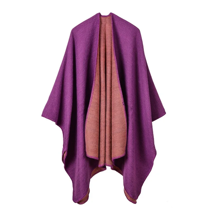 Automne hiver couleur unie Imitation cachemire grande fourchette châle chaud Monochrome Cape Ponchos Capes rouge