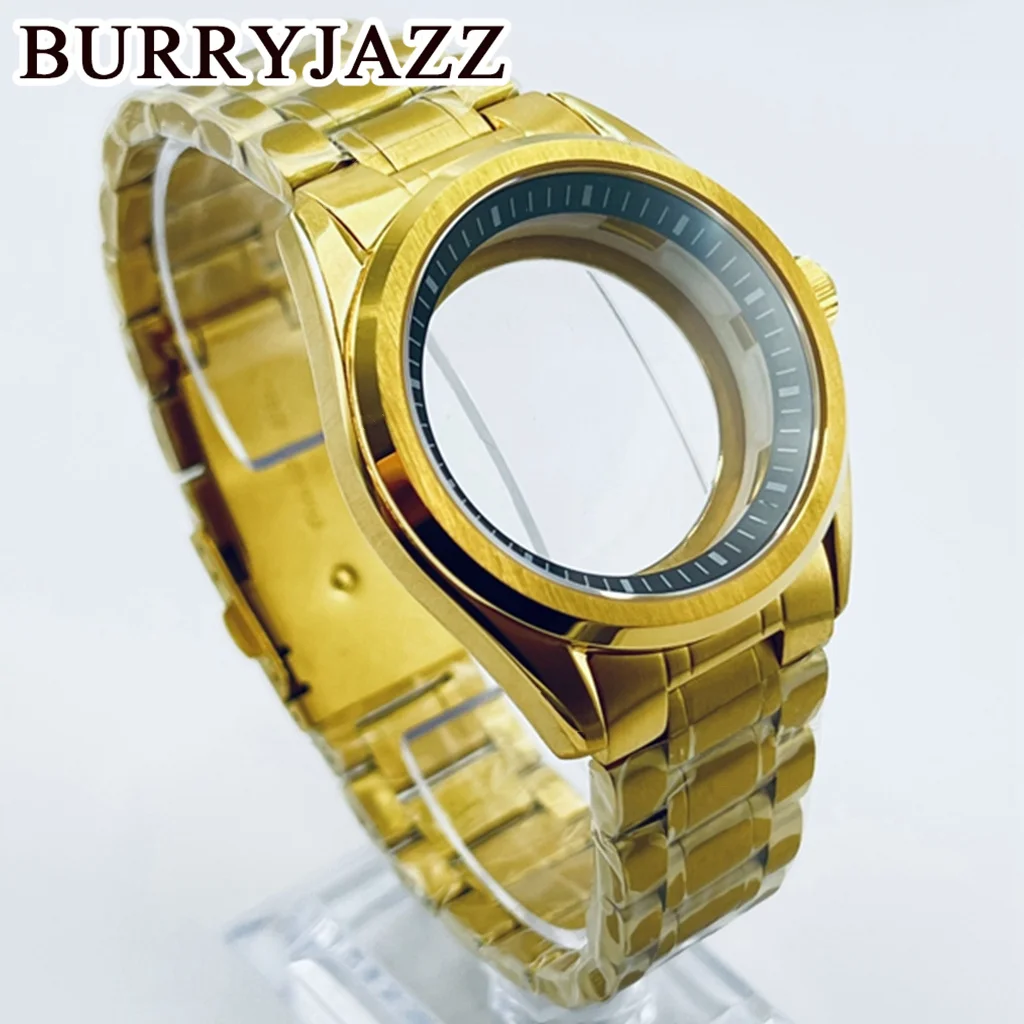 BURRYJAZZ 40mm NH35 NH36 NH34 NH38 NH70 Watch Case Waterproof Sapphire Glass Gold Solid Stainless Steel Black White Ring