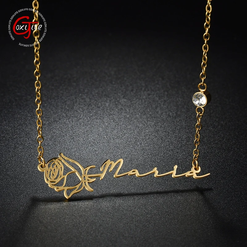 Goxijite Customized Rose Necklace Birthstone Stainless Steel Personalized Multi Style Flowers Necklaces Birthday Jewelry Gift