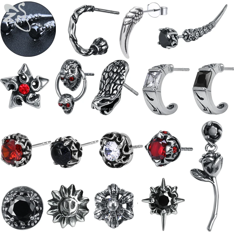 

ZS 1 Pair Star Skull Stainless Steel Stud Earring Gothic Small Earring for Men Women Hip Hop Punk Rock Ear Tragus Conch Piercing