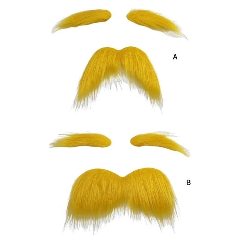 Novidade bigodes barba cosplay acessórios fantasia para homens mulheres halloween, bigode autoadesivo amarelo sobrancelhas
