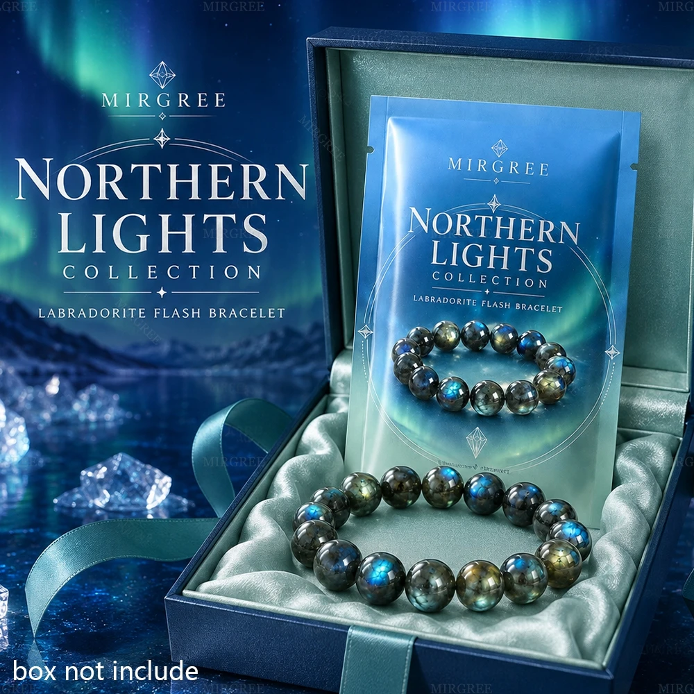 MIRGREE Northern Lights Labradorite Bracelet, Blue Flash Natural Stone Beaded Bracelet, Stretch Wrist Jewelry for Men Women