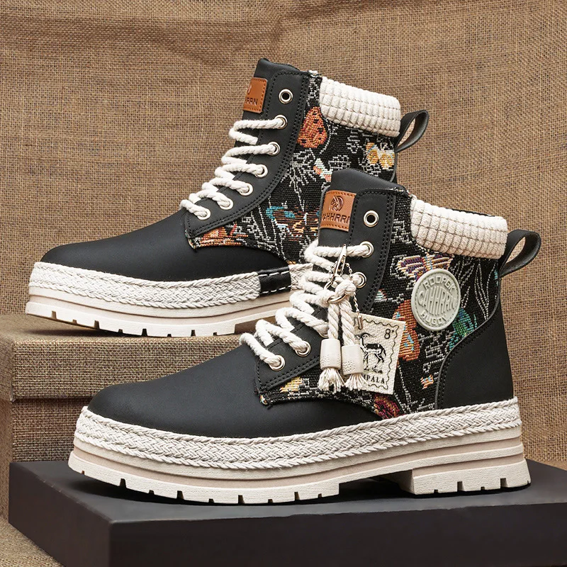 

Men's Teddy Bear Boots Thick Sole High Top Lace-up Flat Heel New British Style Work Boots Casual Trend Fashion Boots