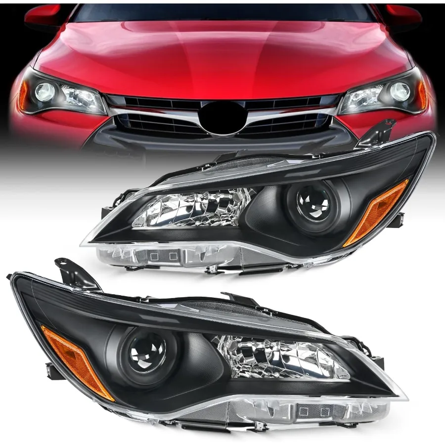 

Фара в сборе, совместимая с 2015-2016 2017, LE SE XLE Camry, сменные фары, черный корпус, янтарный отражатель, прозрачный Le