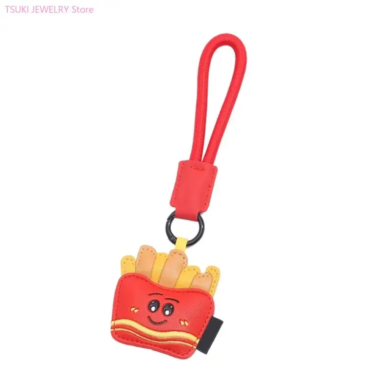 62KE Delicate Milk Teas Fries PU Leather Keychain Couple Accessory Bag Decor Gift