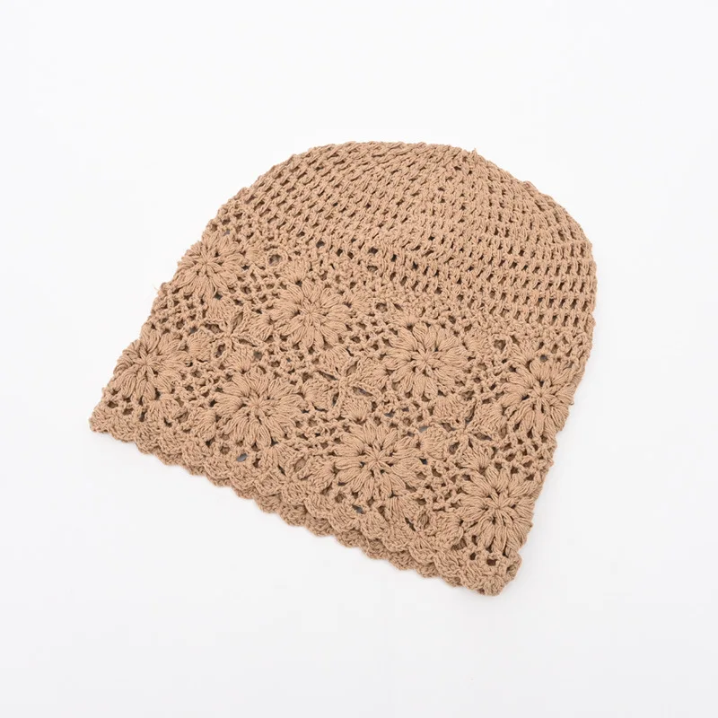 Japan Handmade Crochet Hollow Head for Women Spring Summer Retro Casual Knit Cap Fashion Melon Mesh Hat Pullover Hat Breathable