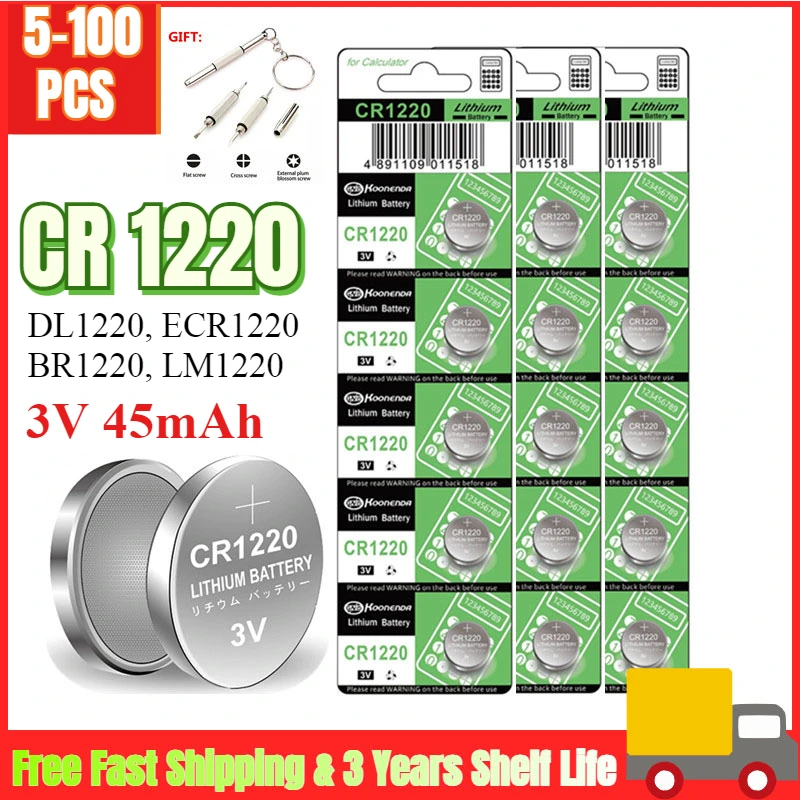 5-100pcs CR1220 Button Coin Cell Battery For Watch Car Remote Key 45mAh CR 1220 ECR1220 GPCR1220 5012LC 3V Lithium Batteies