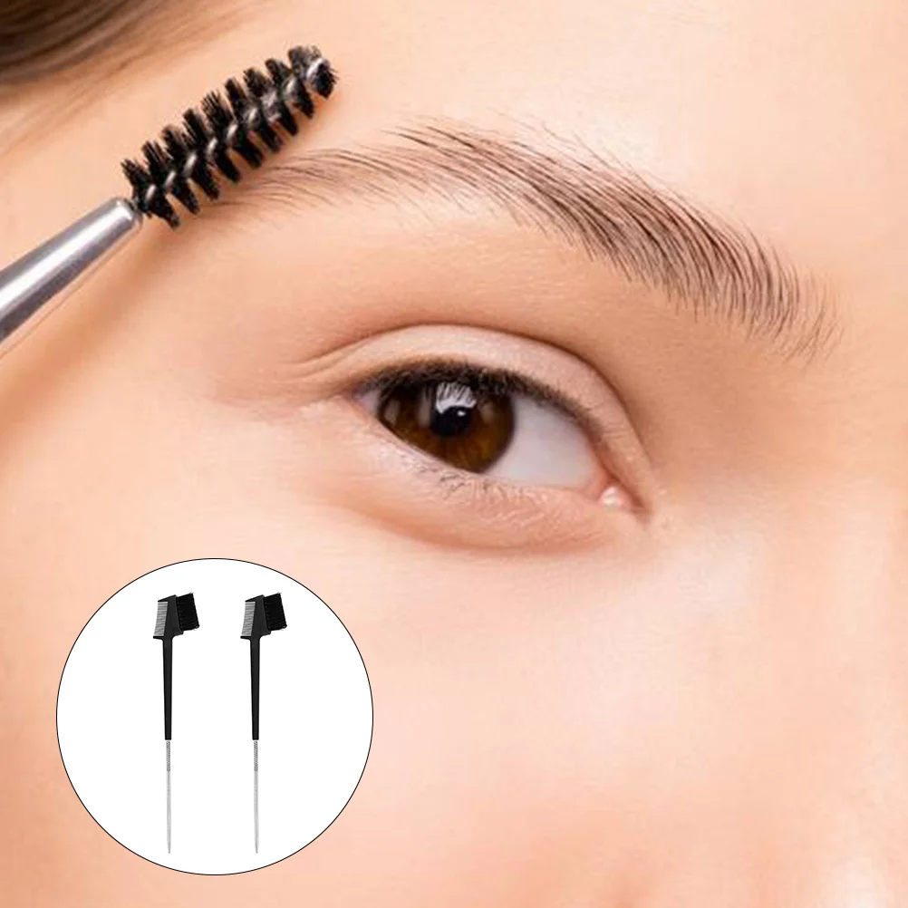2-teiliger Augenbrauen- und Wimpernkamm mit zwei Enden, schwarzes Mascara-Pinsel-Werkzeug, tragbares multifunktionales Schönheitszubehör für Make-up