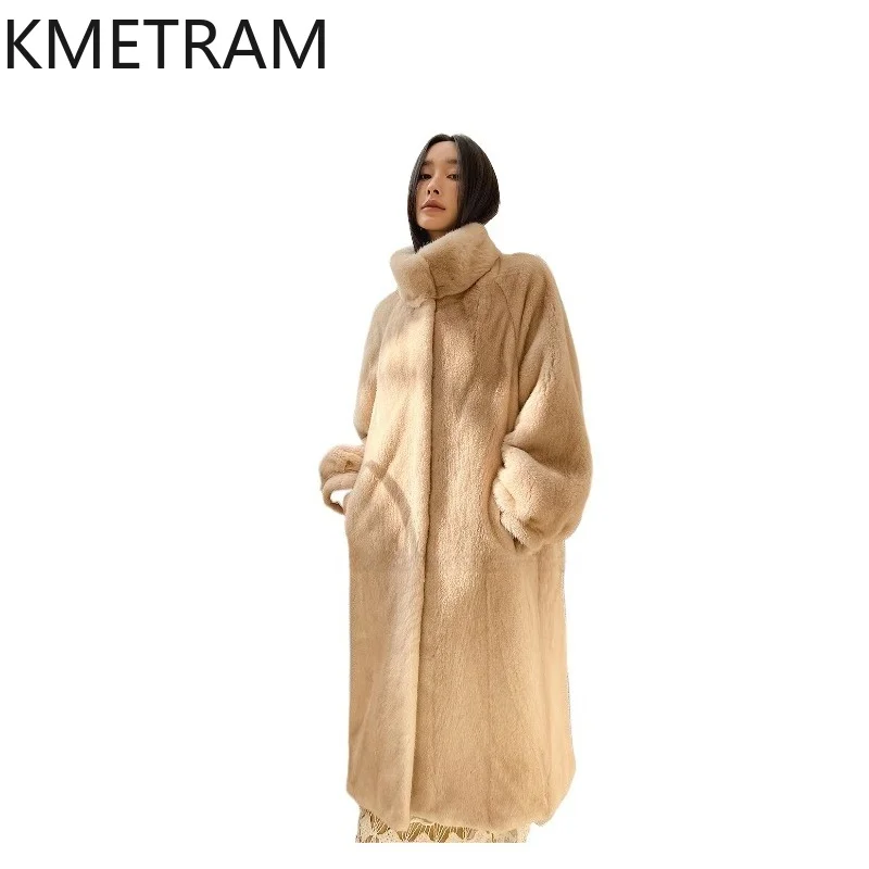 KMETRAM Natural Whole Mink Fur Coat Woman Luxury Velvet Mink Fur Jacket Warm Winter Long Jackets Women Clothing 108cm 2026 шуба